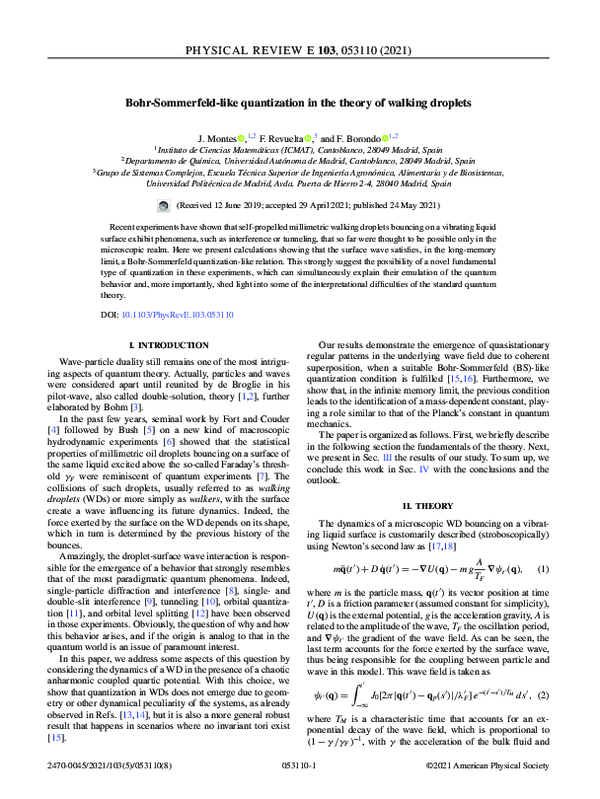(PDF) Bohr-Sommerfeld-like quantization in the theory of walking droplets