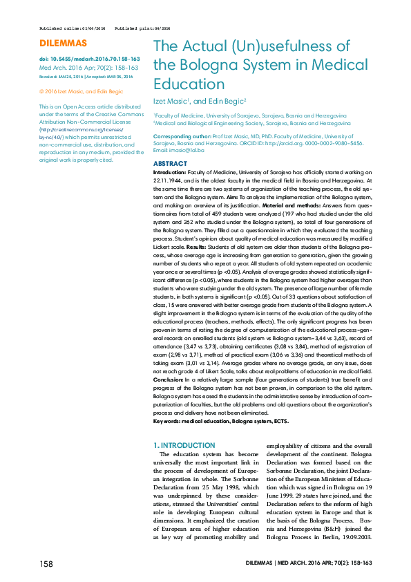 (PDF) The Actual (Un)usefulness of the Bologna System in Medical