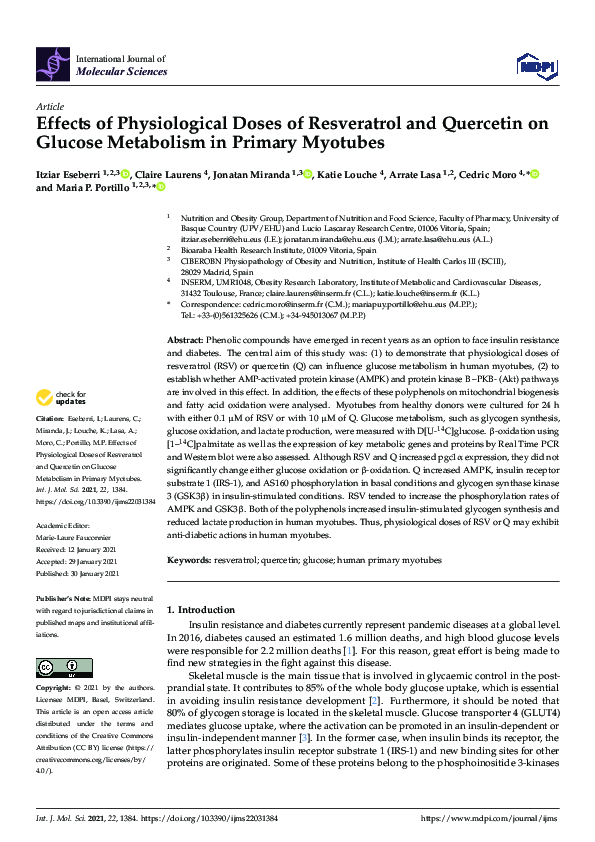 (PDF) Effects of Physiological Doses of Resveratrol and Quercetin on ...