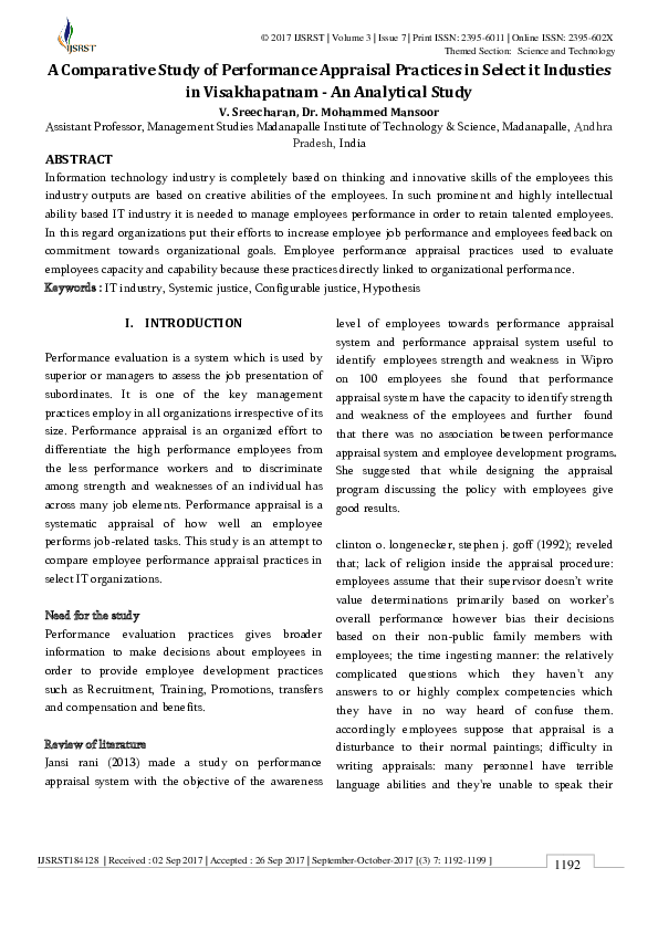 (PDF) A Comparative Study of Performance Appraisal Practices in Select ...