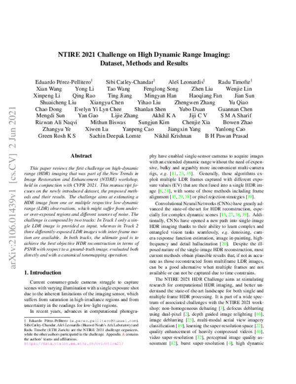 (PDF) NTIRE 2021 Challenge on High Dynamic Range Imaging: Dataset ...