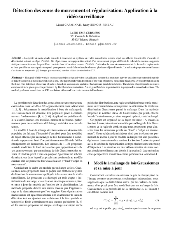 (PDF) Détection des zones de mouvement et régularisation : Application ...