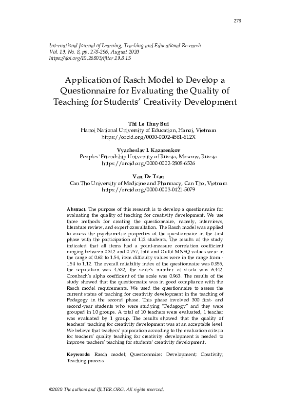 (PDF) Application of Rasch Model to Develop a Questionnaire for ...