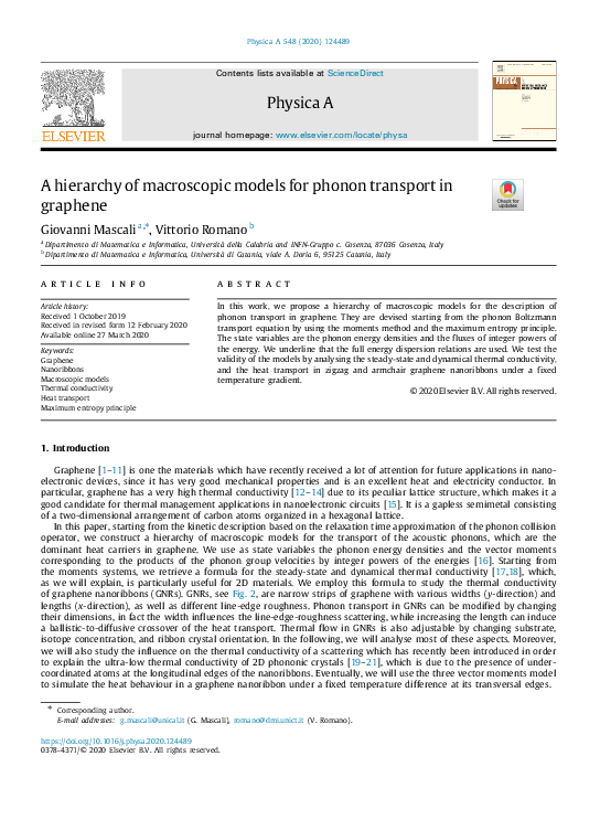 (PDF) Models for Phonon Transport in Graphene Nanoribbons