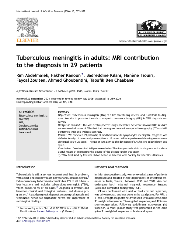 (PDF) Tuberculous meningitis in adults: MRI contribution to the ...