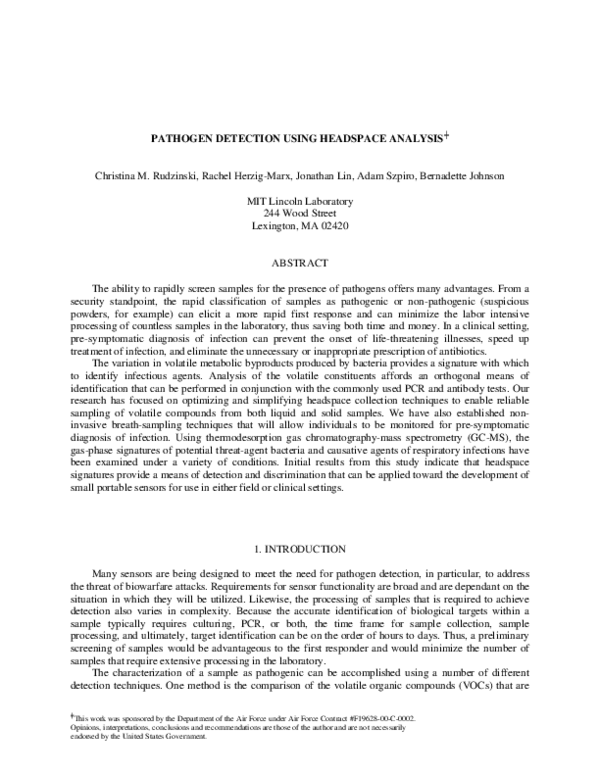 (PDF) Pathogen detection using headspace analysis Jonathan Lin