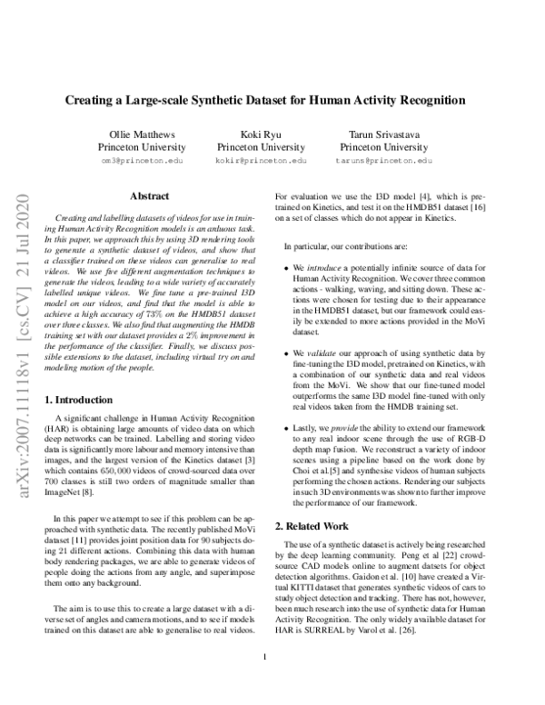 (PDF) Creating a Large-scale Synthetic Dataset for Human Activity ...
