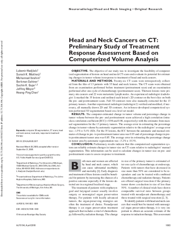 (PDF) Head and Neck Cancers on CT: Preliminary Study of Treatment ...