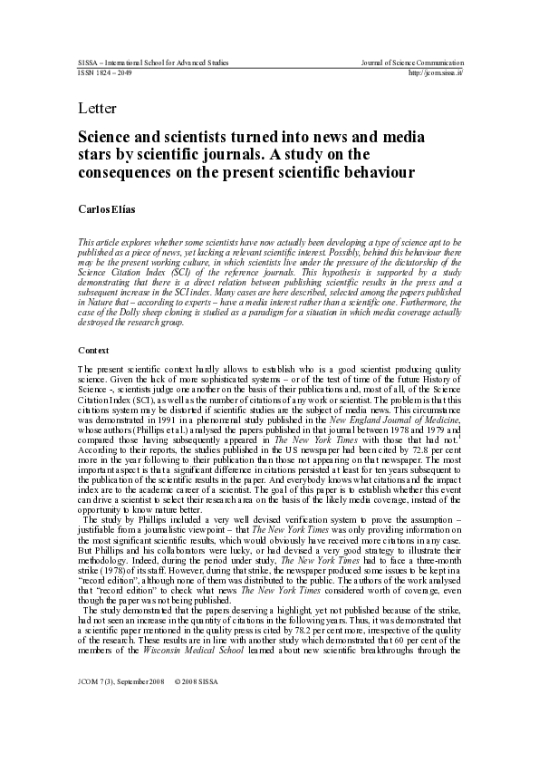(PDF) Science and scientists turned into news and media stars by ...