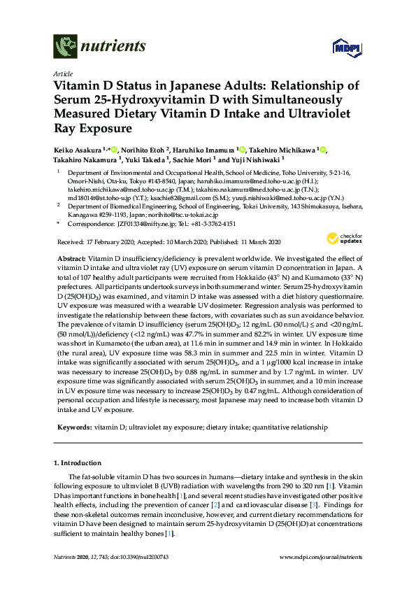 (PDF) Vitamin D Status in Japanese Adults: Relationship of Serum 25 ...