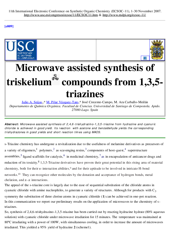 (PDF) Microwave assisted synthesis of triskelium compounds from 1,3,5 ...