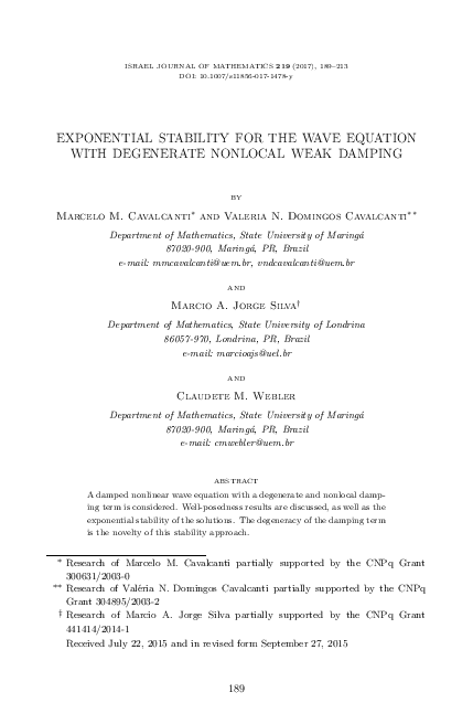 (PDF) Exponential stability for the wave equation with degenerate ...