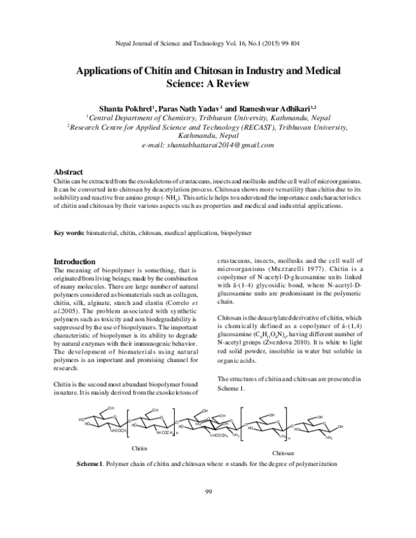 (PDF) Applications of Chitin and Chitosan in Industry and Medical ...