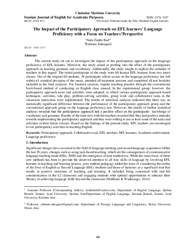 (PDF) The Impact of the Participatory Approach on EFL learners ...