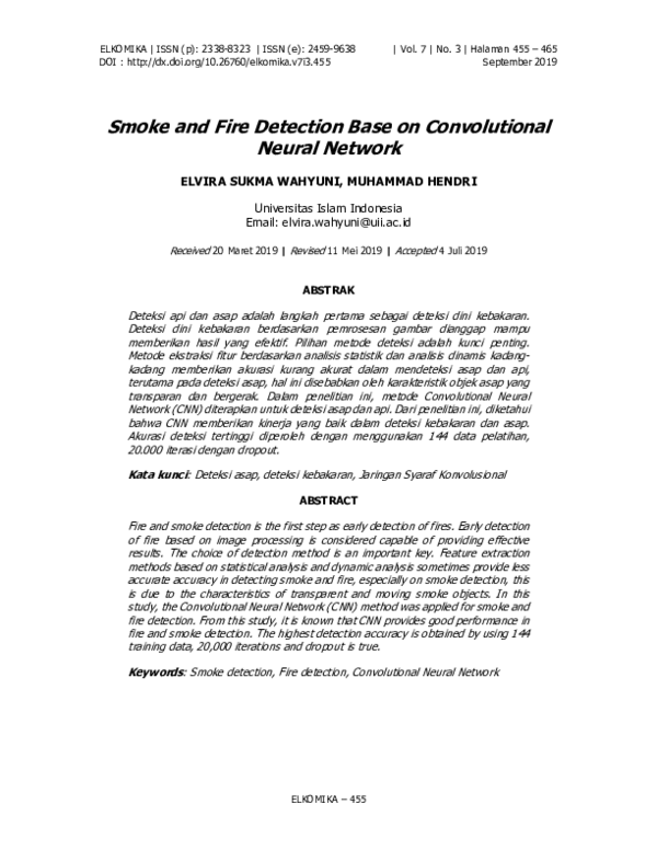 (PDF) Smoke and Fire Detection Base on Convolutional Neural Network