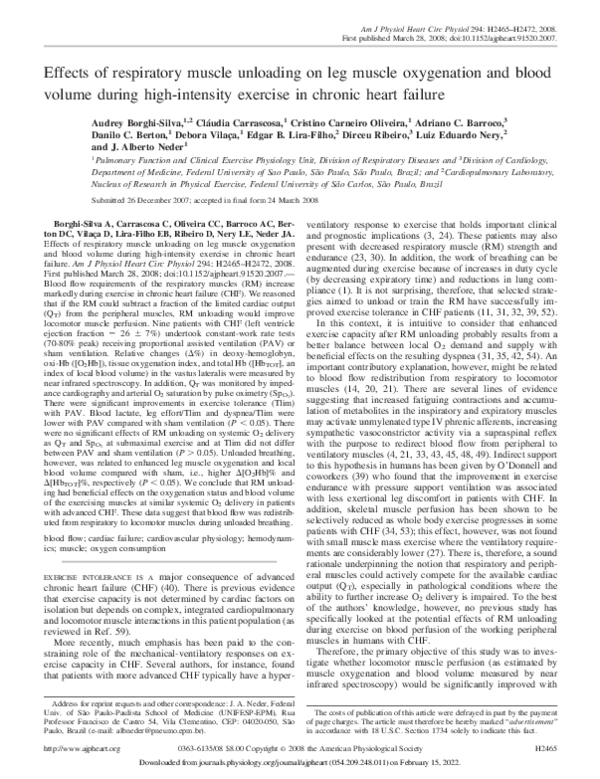 (PDF) Effects of respiratory muscle unloading on leg muscle oxygenation ...