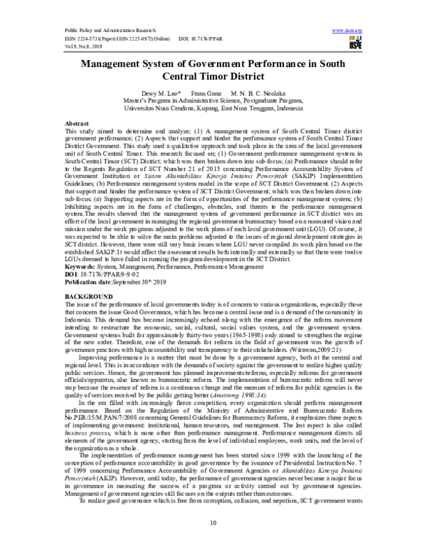 (PDF) Management System of Government Performance in South Central ...