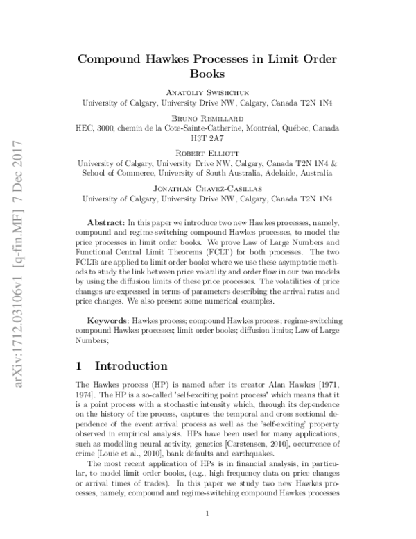 (PDF) Compound Hawkes Processes in Limit Order Books