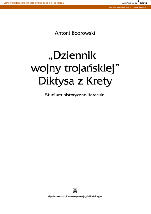 (PDF) Dziennik wojny trojańskiej" Diktysa z Krety : studium
