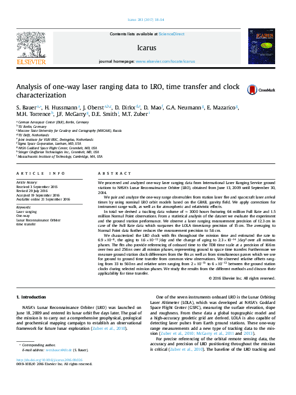 (PDF) Analysis of one-way laser ranging data to LRO, time transfer and ...