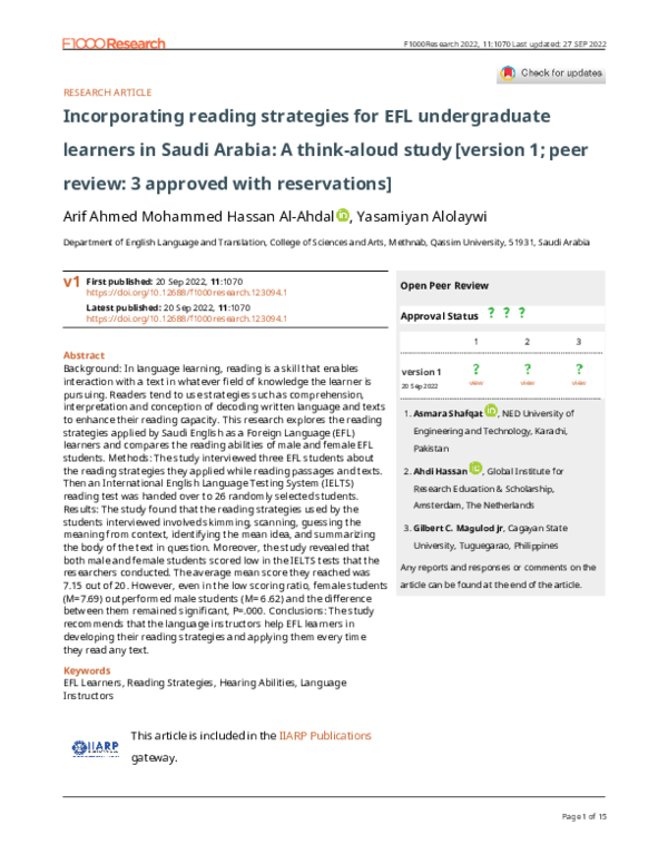 Reading Skills Difficulties Among Efl Learners In Saudi Arabia – WKEB