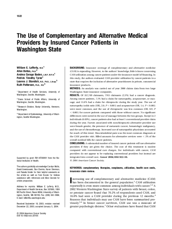 (PDF) The use of complementary and alternative medical providers by ...