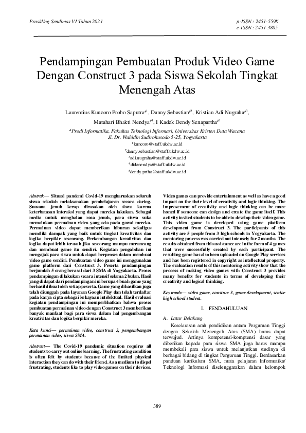 (PDF) Pendampingan Pembuatan Produk Video Game Dengan Construct 3 pada ...