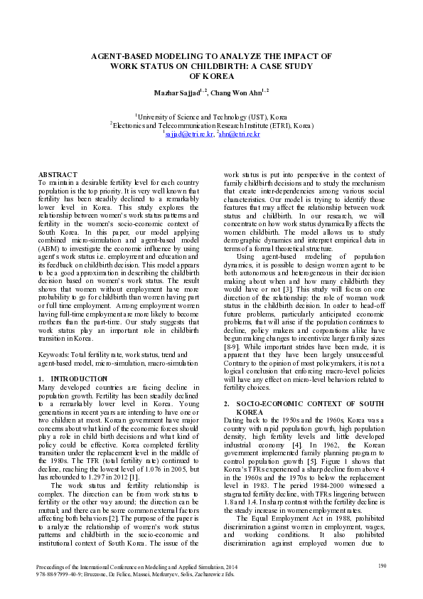 (PDF) Agentbased modelling to analyse the impact of work status on