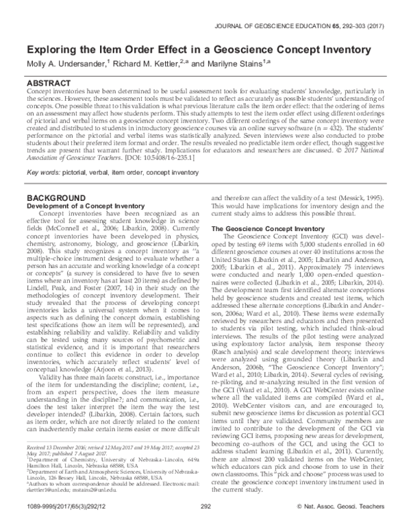 (PDF) Exploring the Item Order Effect in a Geoscience Concept Inventory