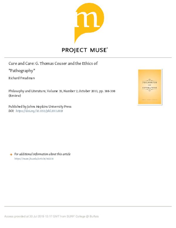(PDF) Cure and Care: G. Thomas Couser and the Ethics of 