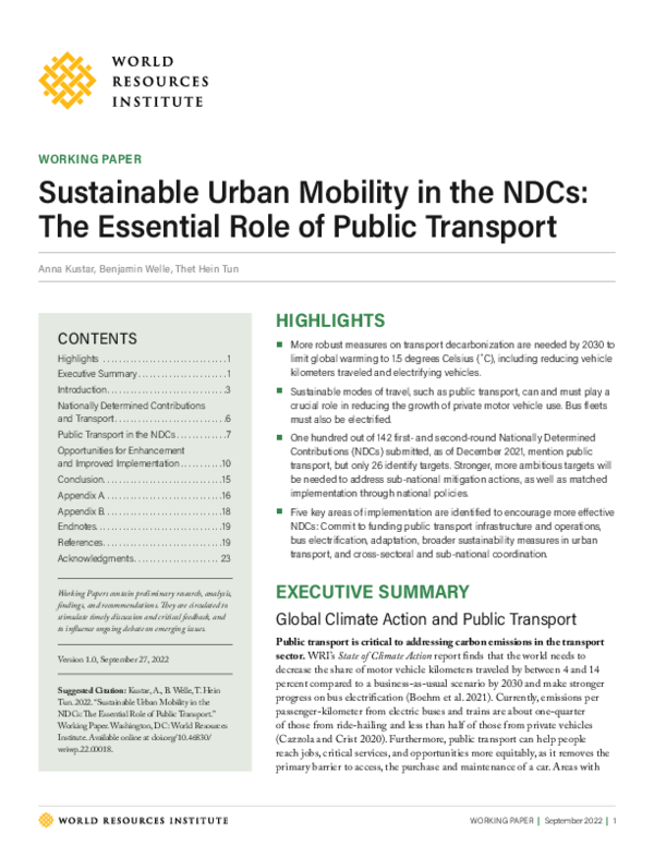(PDF) Sustainable Urban Mobility in the NDCs: The Essential Role of ...