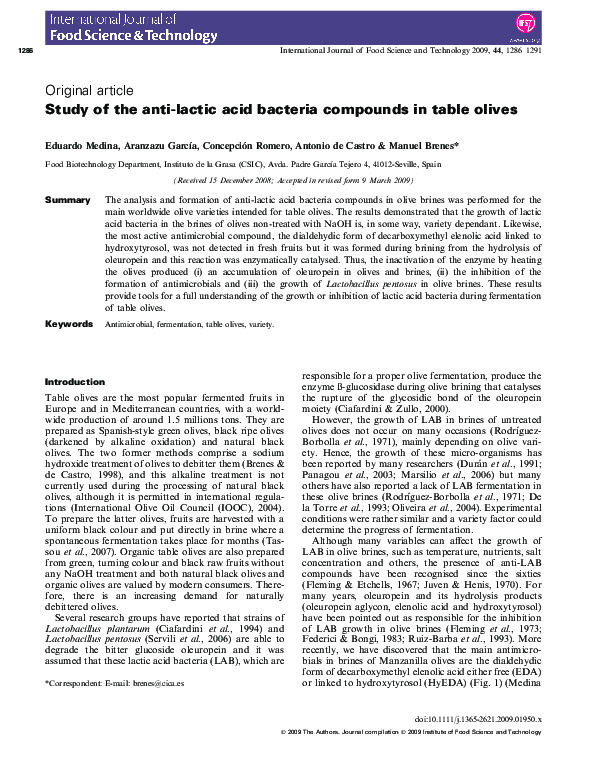 (PDF) Study of the anti-lactic acid bacteria compounds in table olives