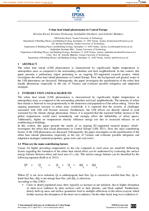 Pdf Urban Heat Island Phenomenon In Central Europe