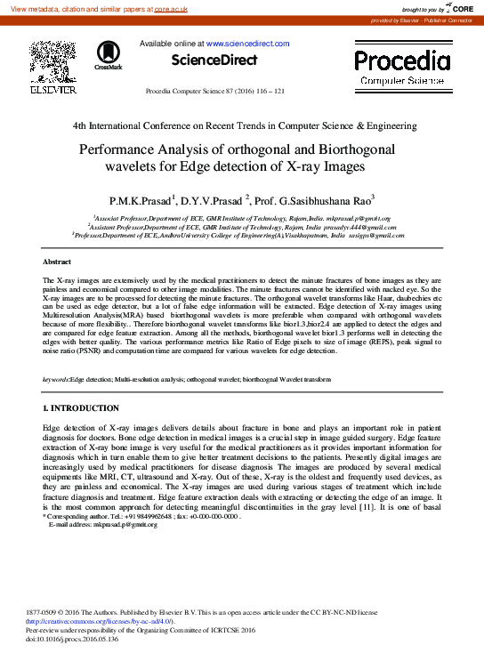 (PDF) Performance Analysis of Orthogonal and Biorthogonal Wavelets for ...