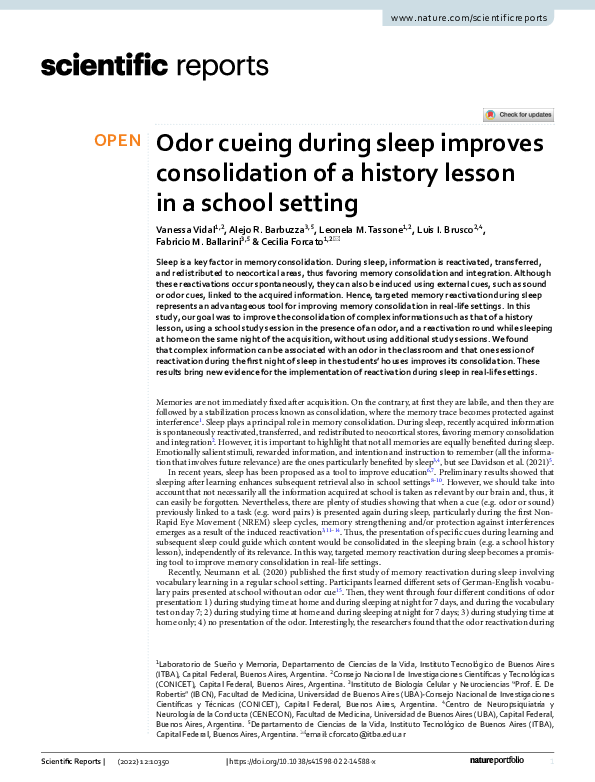 (PDF) Odor cueing during sleep improves consolidation of a history ...