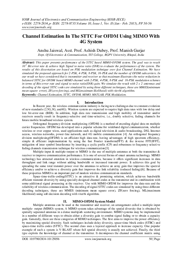 (PDF) Channel Estimation In The STTC For OFDM Using MIMO With 4G System