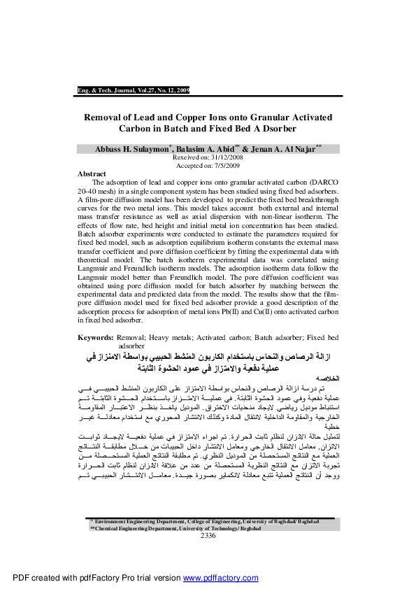 (PDF) Removal of Lead and Copper Ions onto Granular Activated Carbon in ...