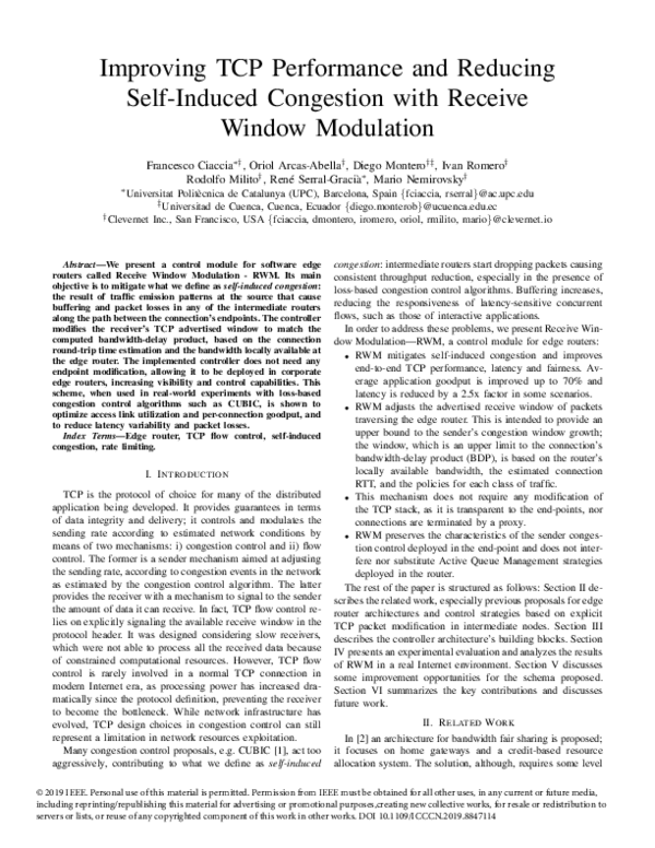 (PDF) Improving TCP Performance and Reducing Self-Induced Congestion ...