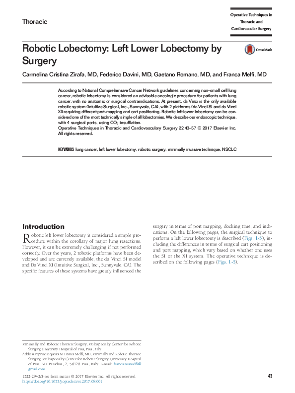 (PDF) Robotic Lobectomy: Left Lower Lobectomy by Surgery