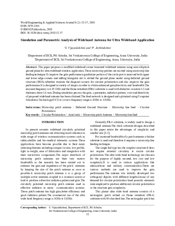 (PDF) Simulation and Parametric Analysis of Wideband Antenna for Ultra ...