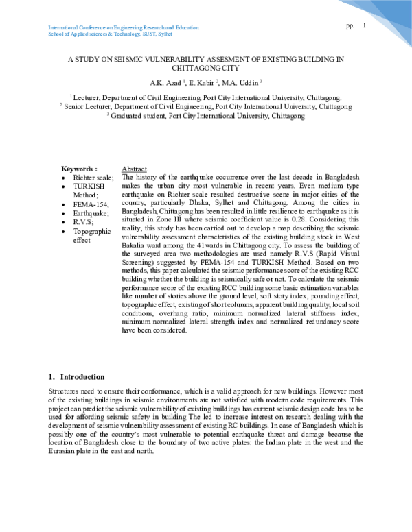 (PDF) A Study on Seismic Vulnerability Assessment of Existing Building ...