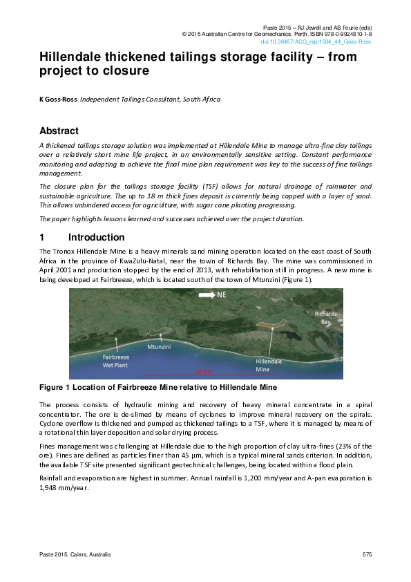(PDF) Hillendale thickened tailings storage facility – from project to ...