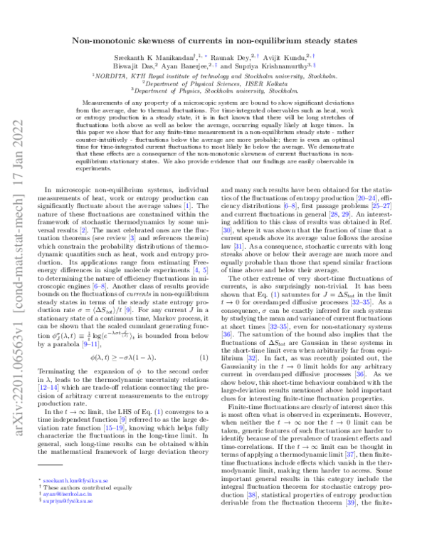 (PDF) Non-monotonic skewness of currents in non-equilibrium steady states