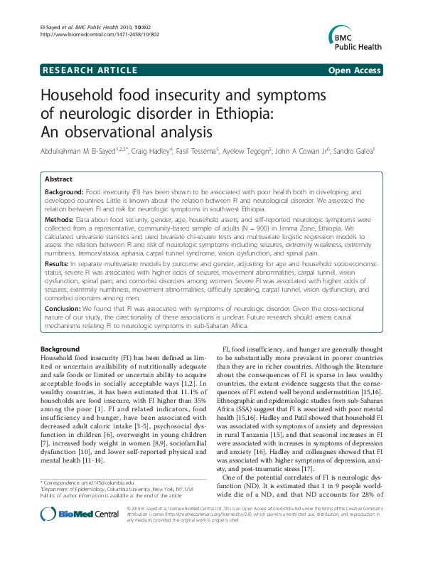 (PDF) Household food insecurity and symptoms of neurologic disorder in ...