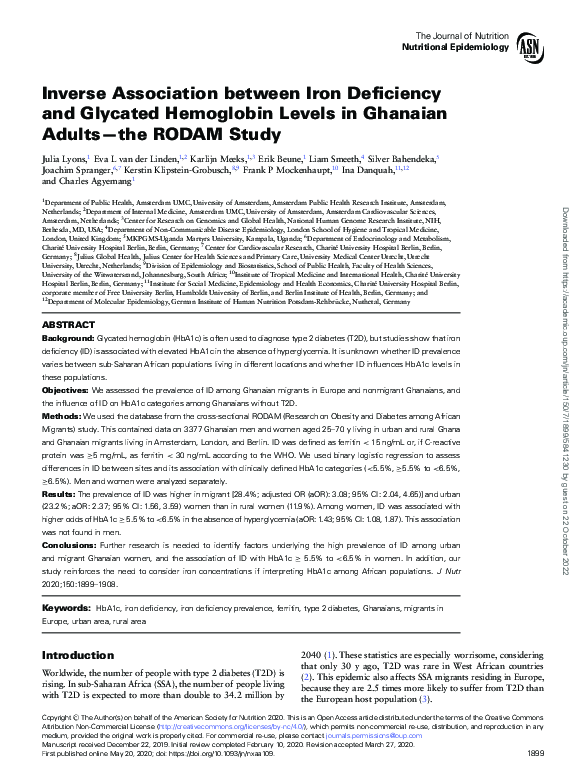 (PDF) Inverse Association between Iron Deficiency and Glycated ...