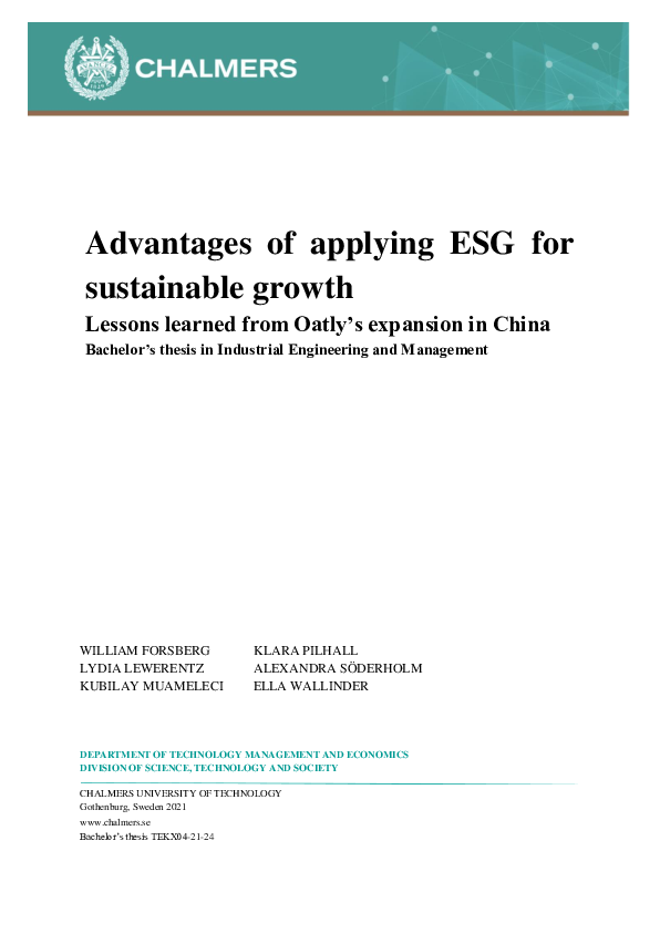 (PDF) Advantages of applying ESG for sustainable growth