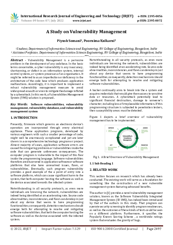 (PDF) A Study on Vulnerability Management