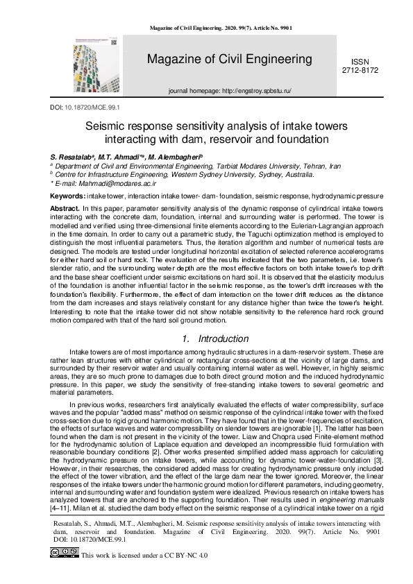 (PDF) Seismic response sensitivity analysis of intake towers ...