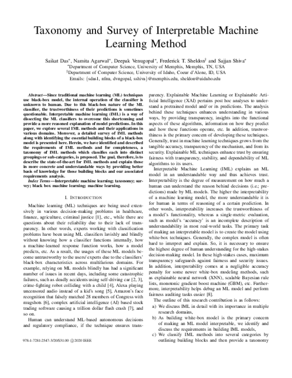 (PDF) Taxonomy and Survey of Interpretable Machine Learning Method