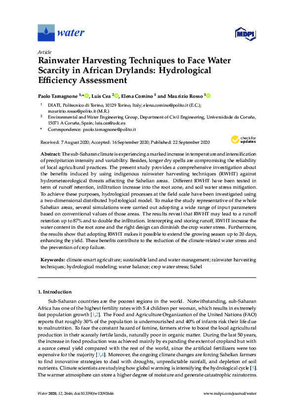 (PDF) Rainwater Harvesting Techniques to Face Water Scarcity in African ...